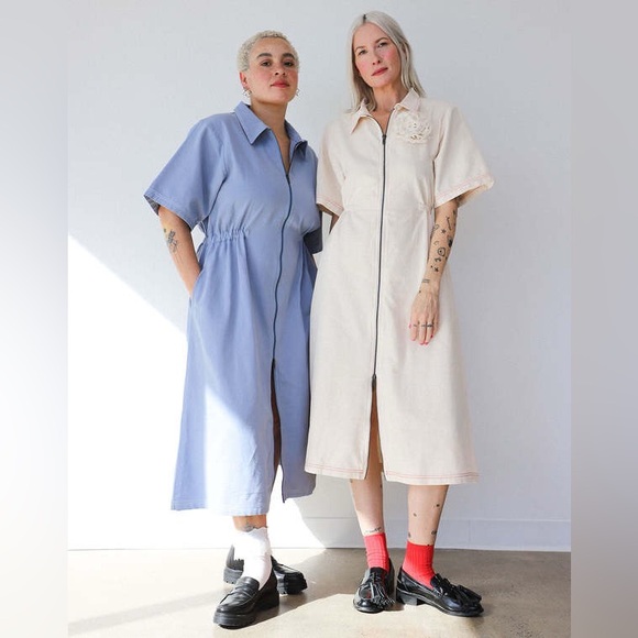 Noble Long Utility Dress in Oat Milk - Size M - Picture 2 of 5